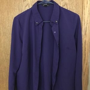 Forever 21 Long Sleeve Button-Down Purple Shirt Wi